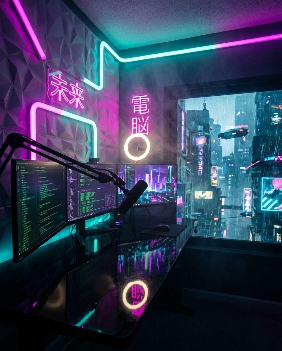 After Hours Command Center full battlestation with multiple monitors and RGB accents