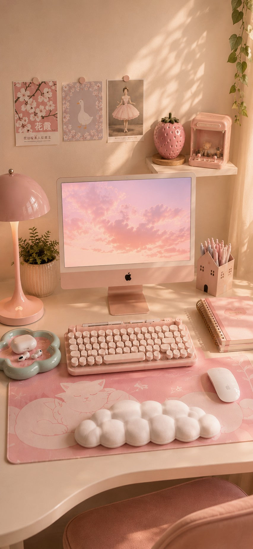 A Sakura-aesthetic desk setup